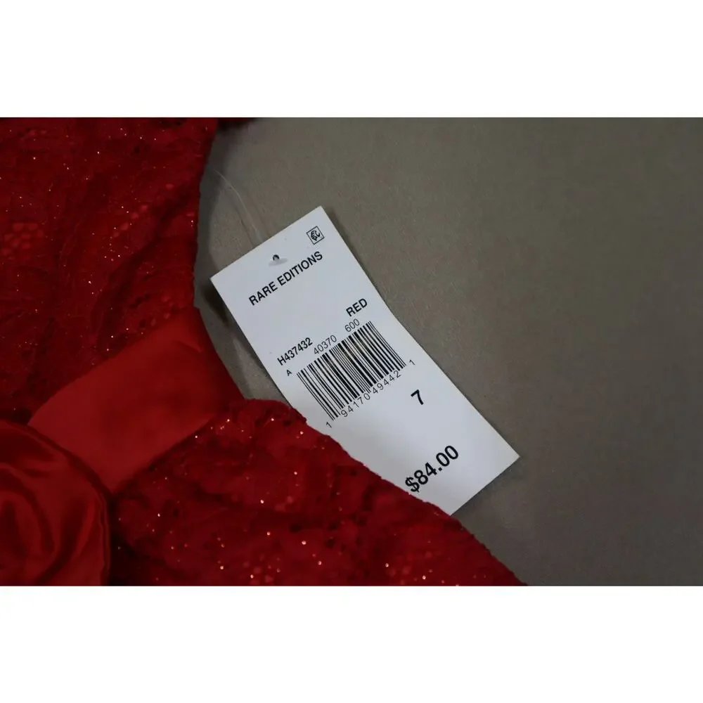 Rare‎ Editions Big Girls Red Glitter Lace High Low Dress Size 7